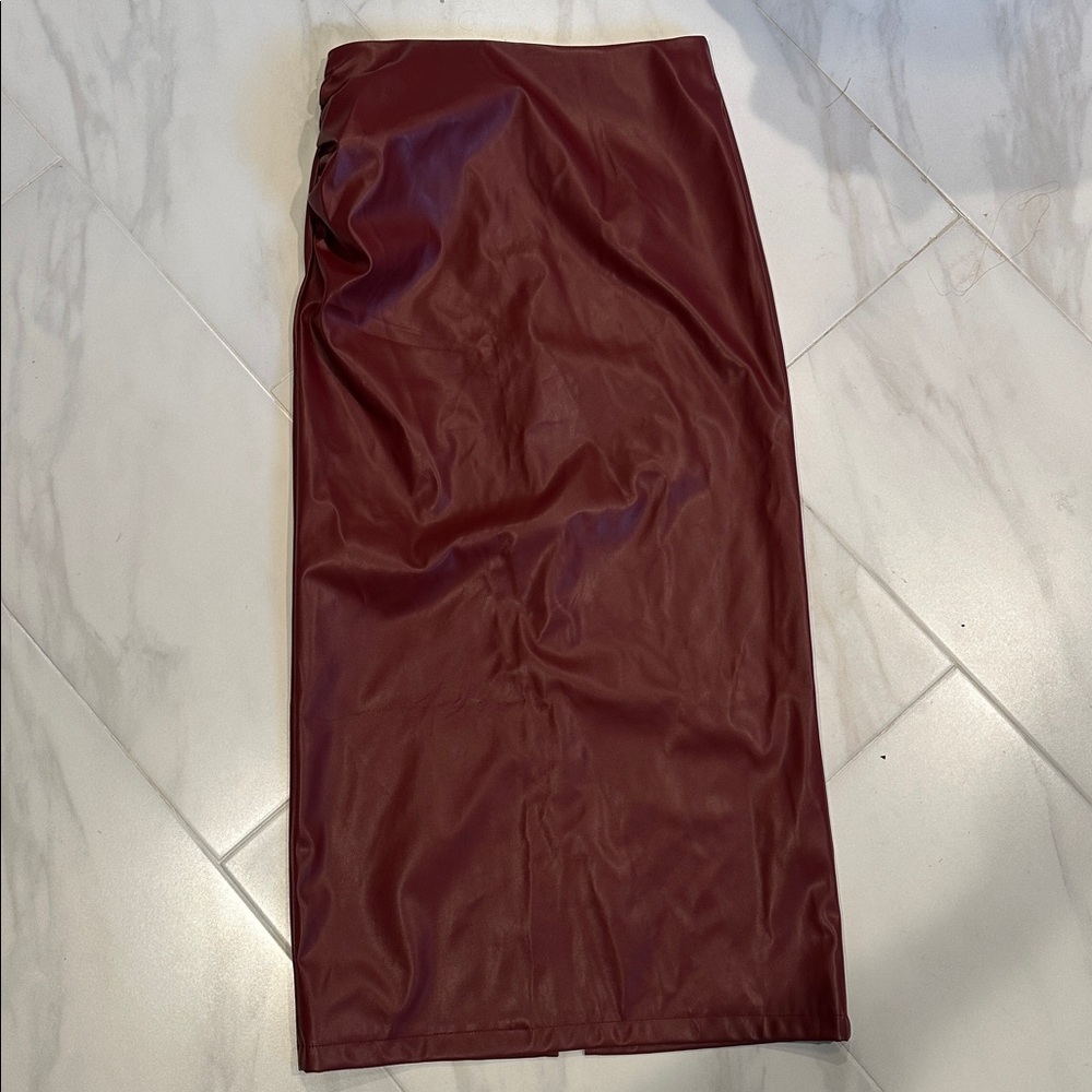 Burgundy Faux Leather Skirt